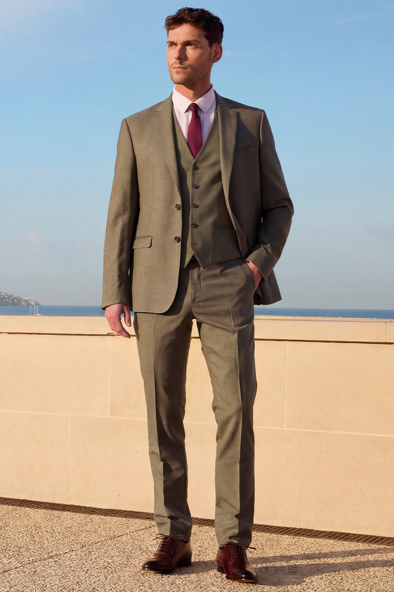 Elegant three-piece suit for men, Light Khaki Melange