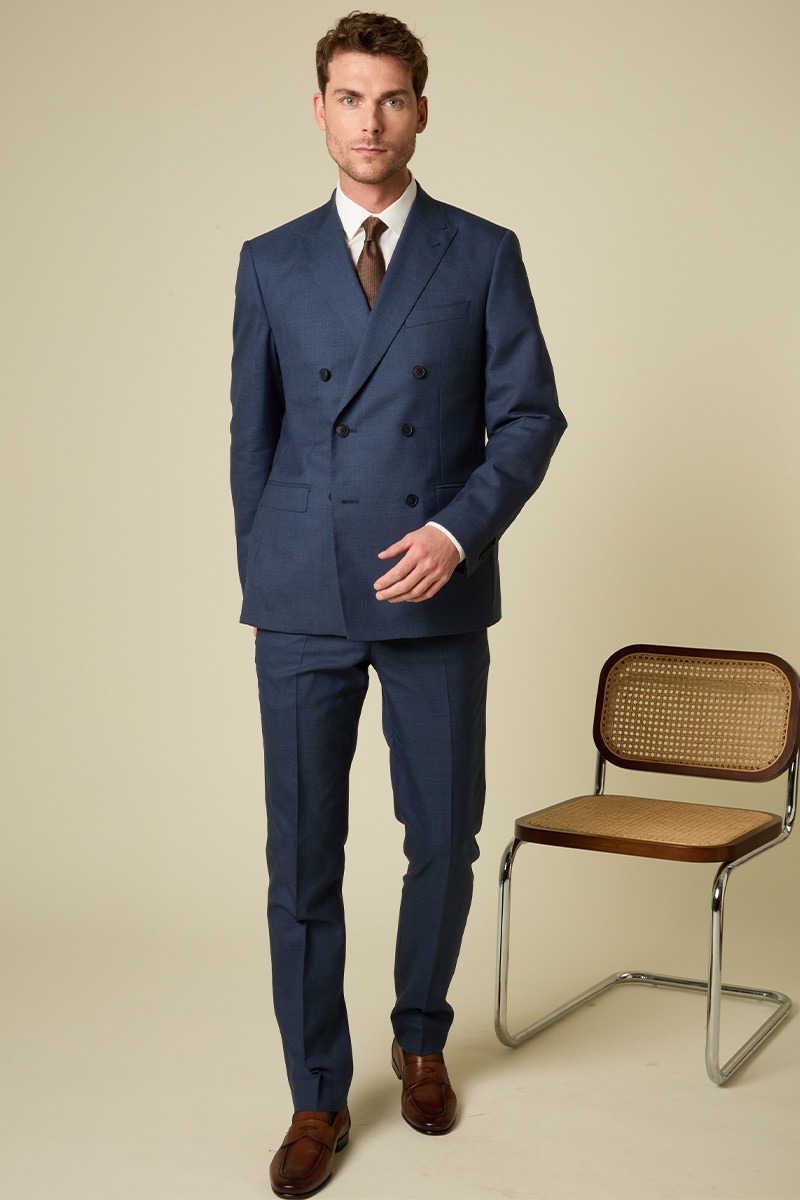 Lazare Double-Breasted Suit Blue Melange