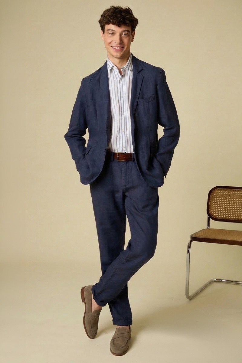 Navy linen suit