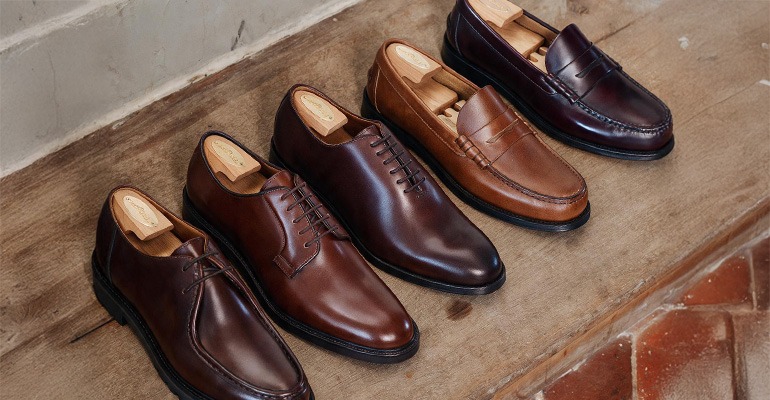 Men's brown leather dress shoes, derbies and loafers