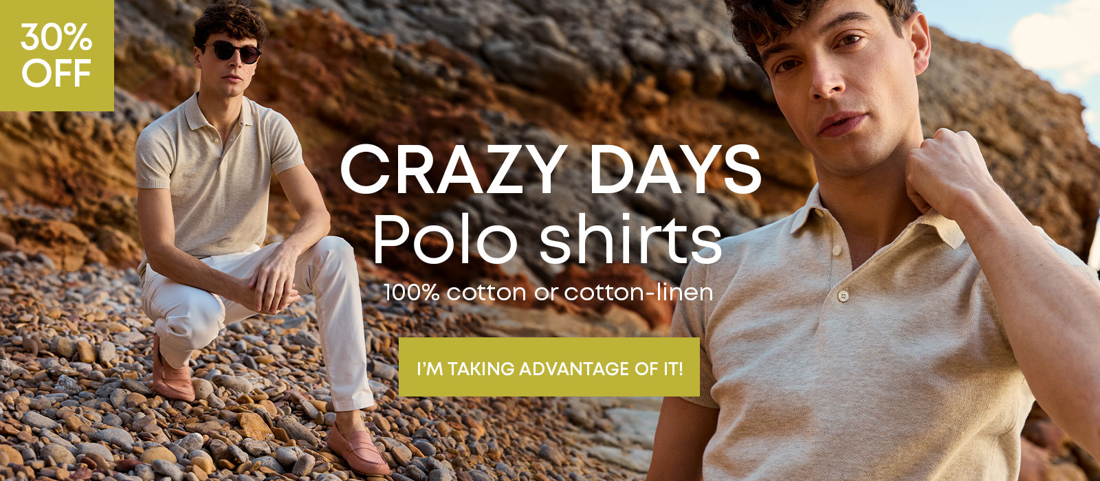 Man wearing a beige cotton polo Flash Days promotion