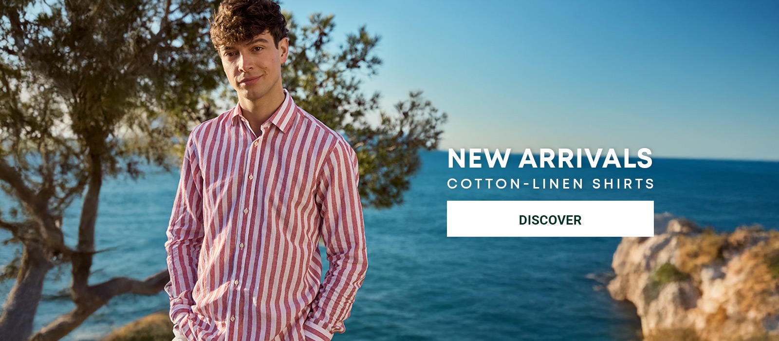 Man wearing stripped shirt, New cotton-linen arrivals