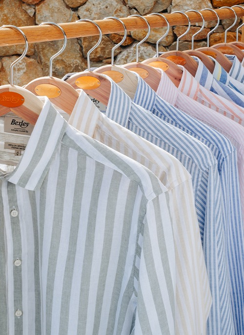 Collection of men's striped cotton and linen shirts, ideal for summer elegance