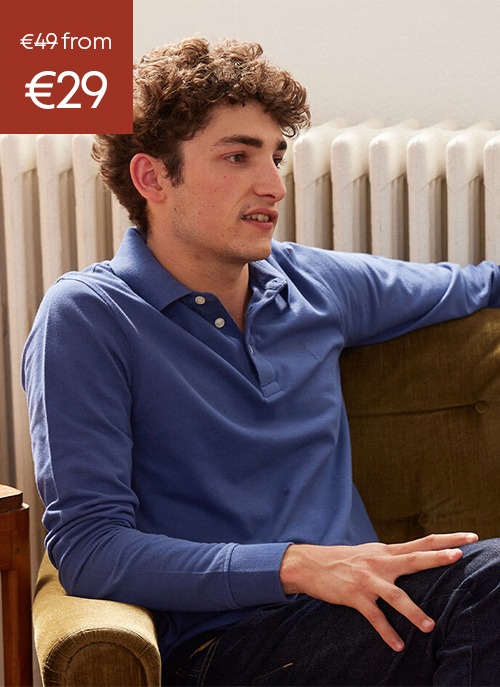 Long sleeve polo shirt for men in taupe cotton on sale