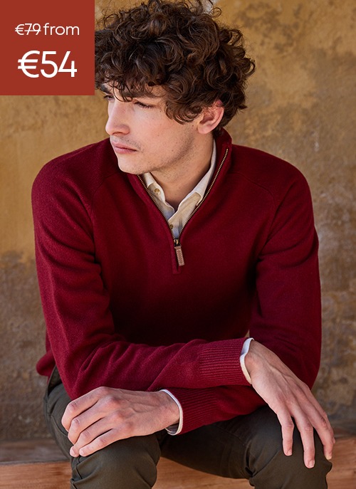 Half-zip wool pullover for men on sale.