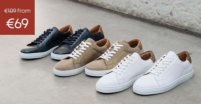 Selection of suede leather sneakers for men on sale.