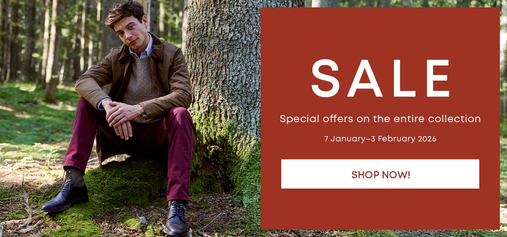 Man wearing brown blazer, turtleneck and tan boots for the winter Sales