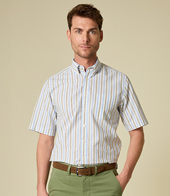 Light blue and sage green cotton/linen shirt - COLTEN MC