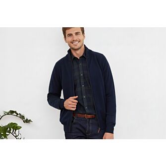 Navy Blue lambswool full zip sweater Kane | Bexley