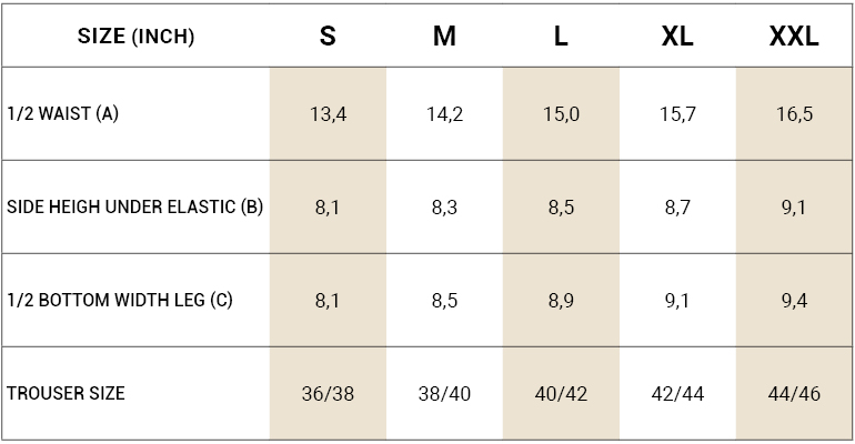 bexley boxer briefs measurement chart