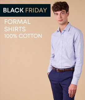 Man wearing formal cotton shirt, Black Friday promotion