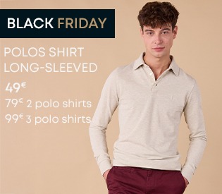 Men’s beige long sleeve polo – Black Friday