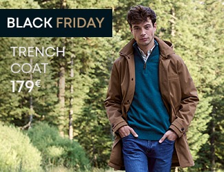 Man wearing a camel quilted trench coat – Black Friday