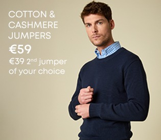 Man wearing navy cotton and cashmere jumper