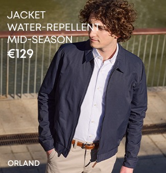Man wearing the water-repellent mid-season jacket